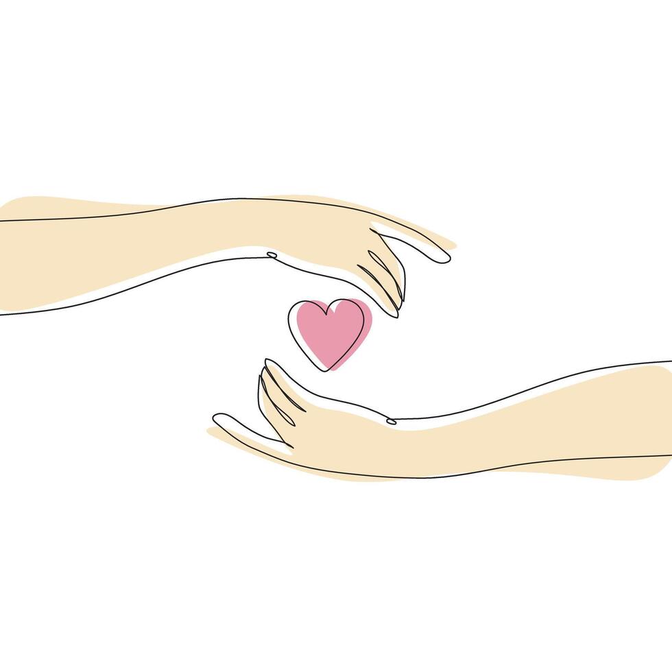 hands with love for valentine's one line drawing on white isolated background vector