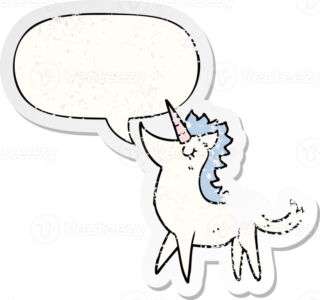 cartoon unicorn with speech bubble distressed distressed old sticker png