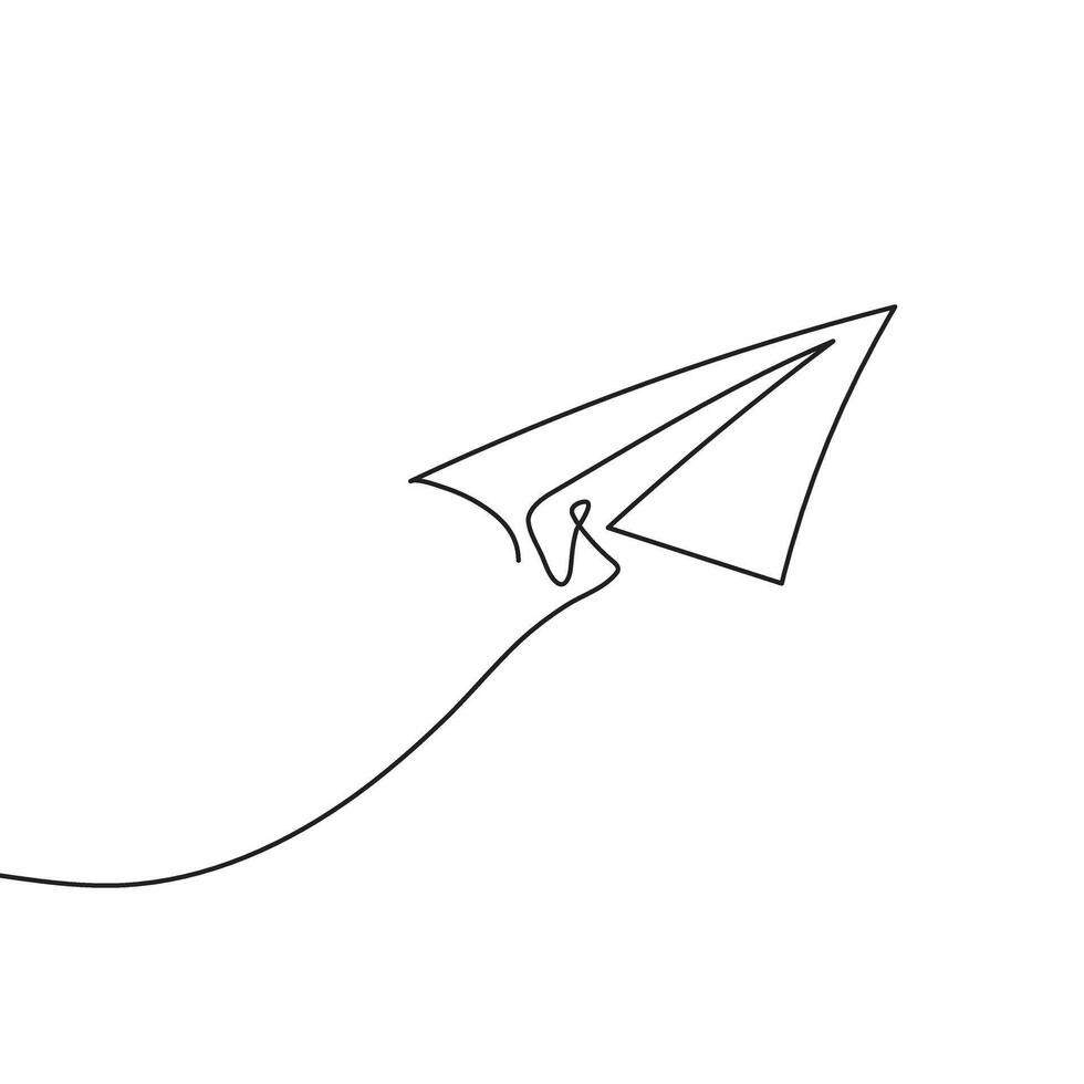 Paper plane drawing using continuous single one line art style . vector