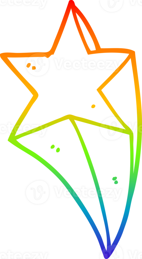 rainbow gradient line drawing of a cartoon shooting star png