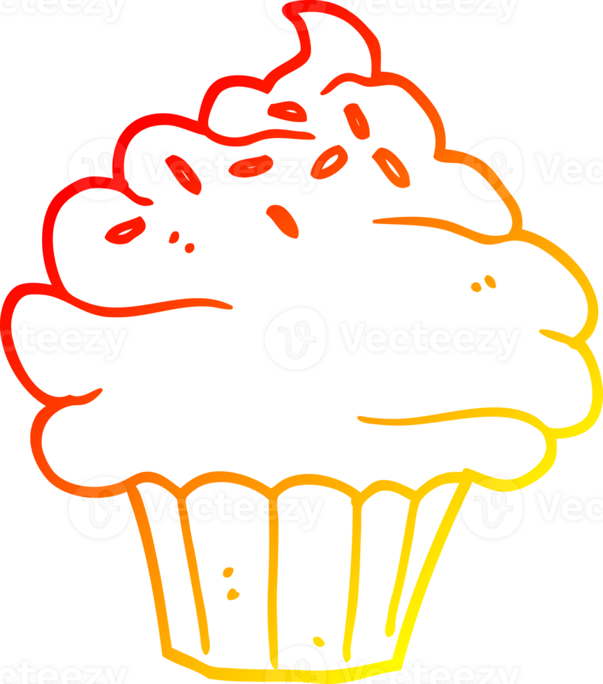 warm gradient line drawing of a cartoon cupcake png