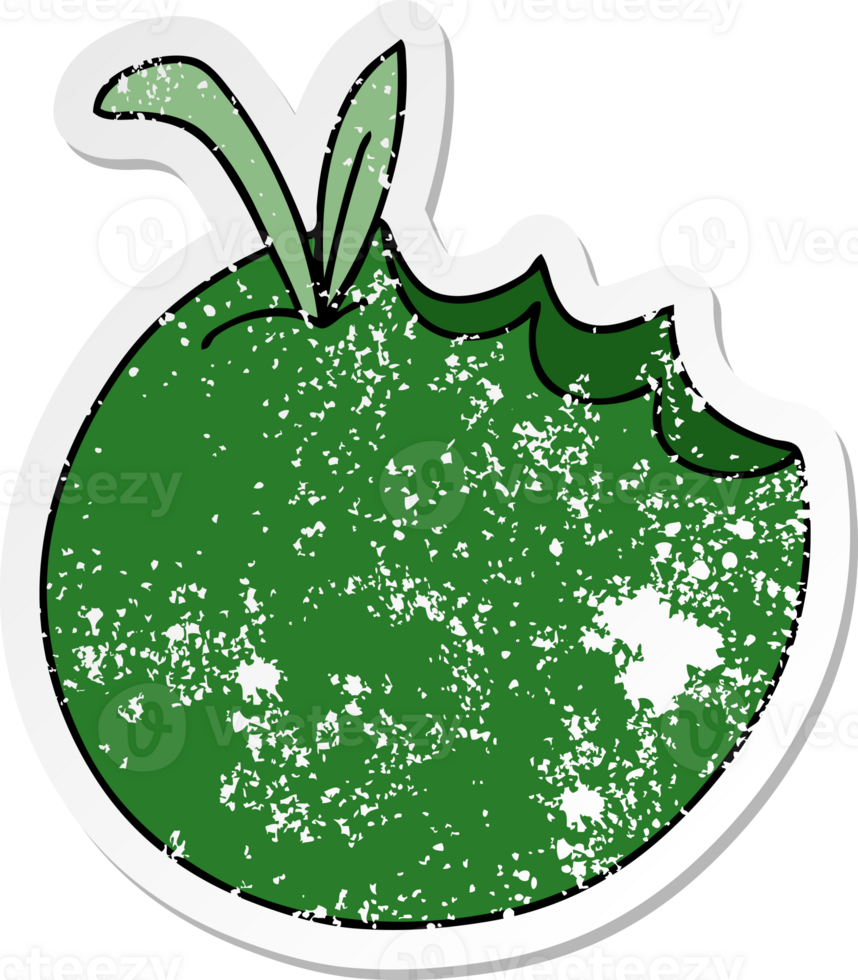 distressed sticker of a quirky hand drawn cartoon apple png