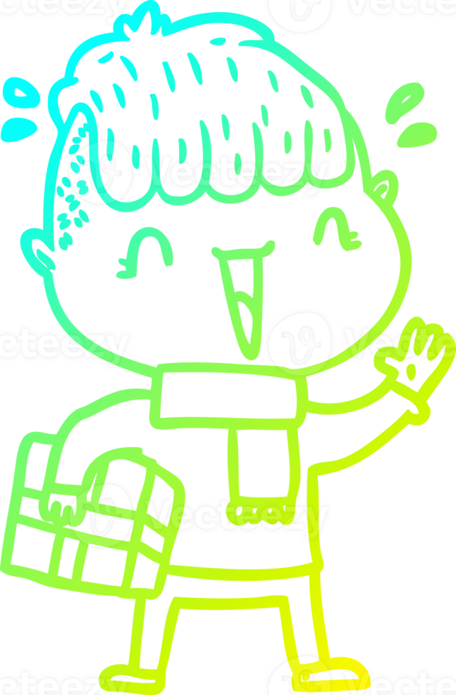 cold gradient line drawing of a cartoon happy boy surprised png