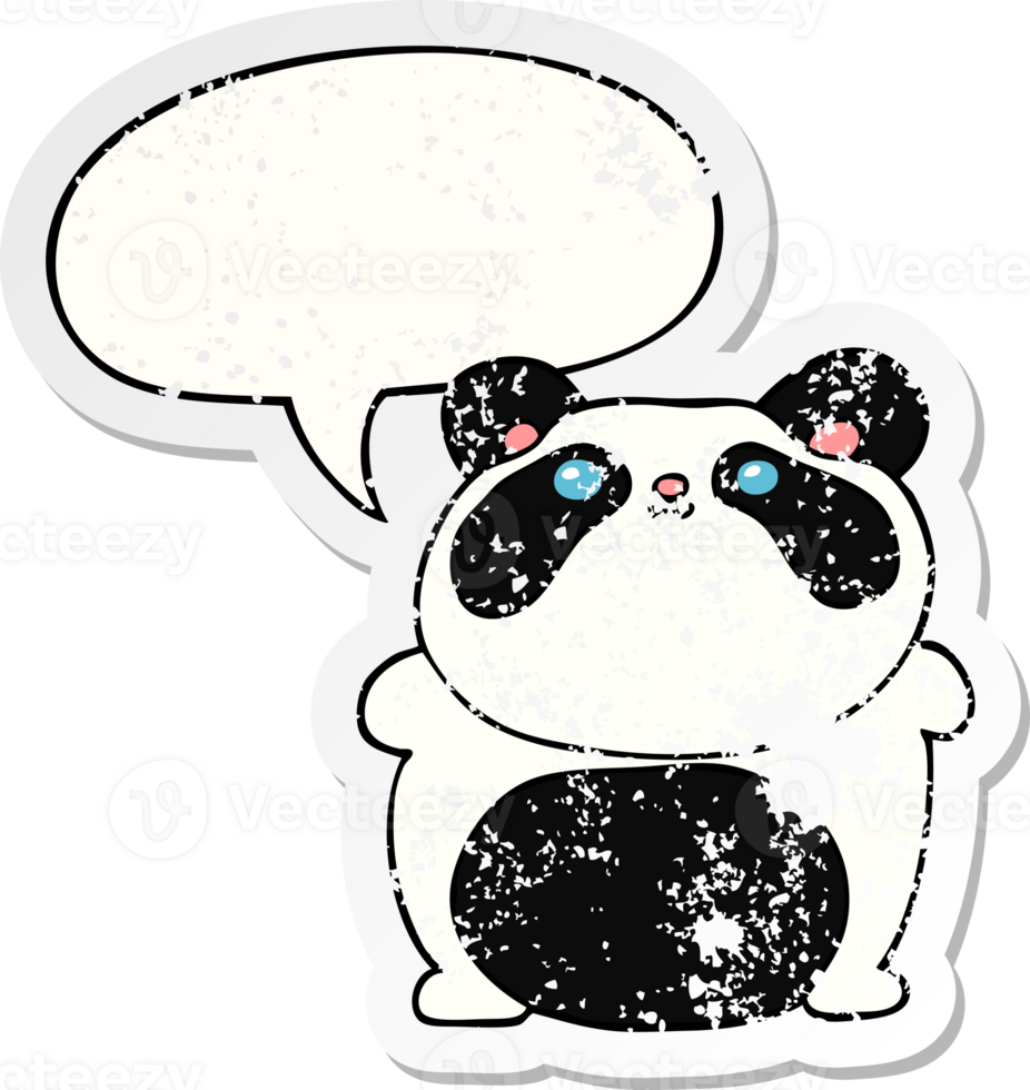 cartoon panda with speech bubble distressed distressed old sticker png