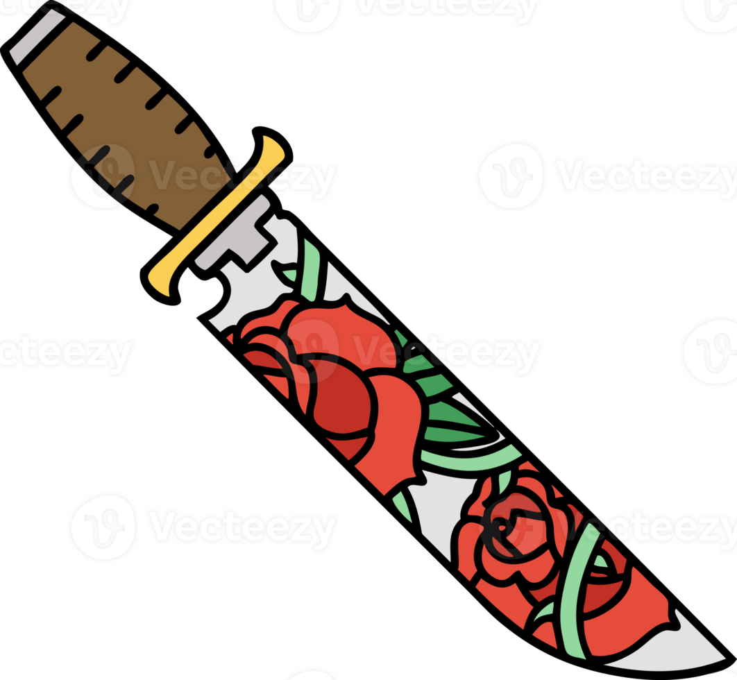 tattoo in traditional style of a dagger and flowers png