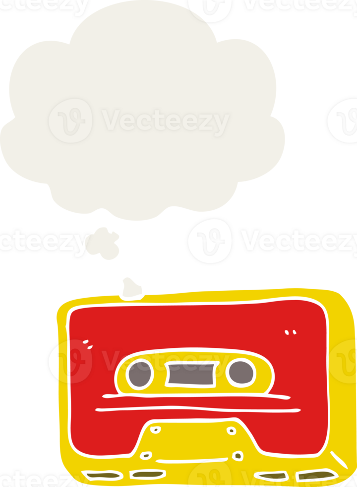 cartoon old tape cassette with thought bubble in retro style png