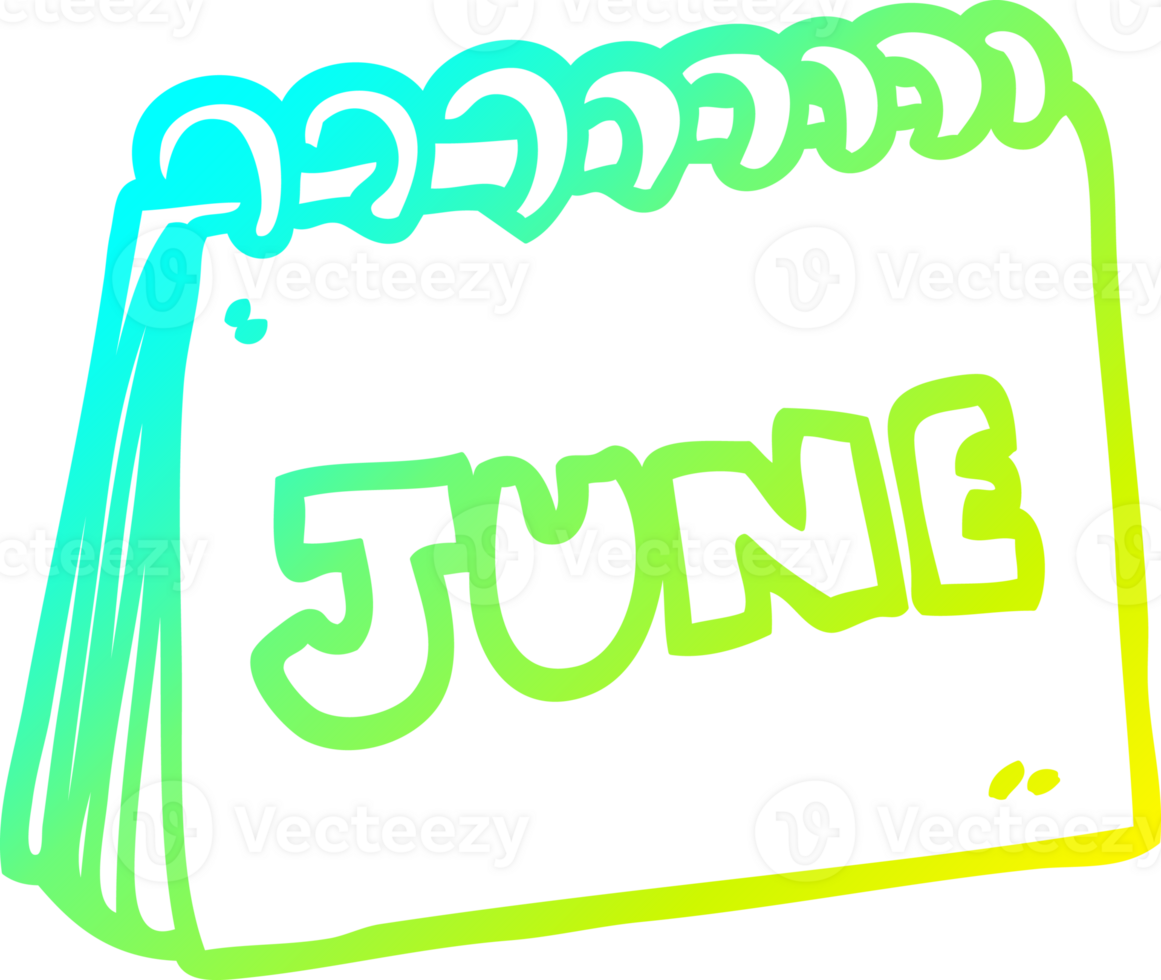 cold gradient line drawing of a cartoon calendar showing month of june png