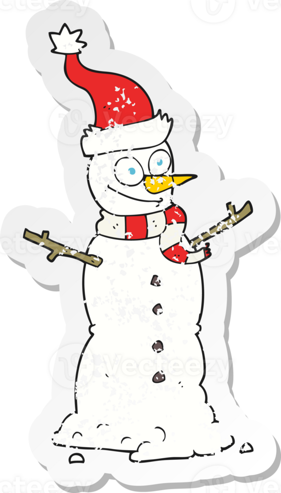 retro distressed sticker of a cartoon snowman png