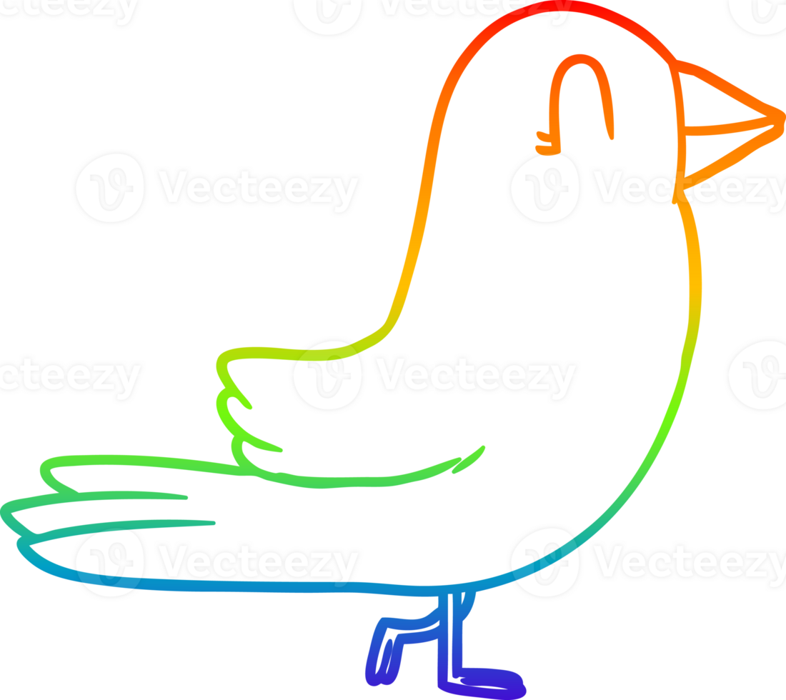 rainbow gradient line drawing of a cartoon bird png