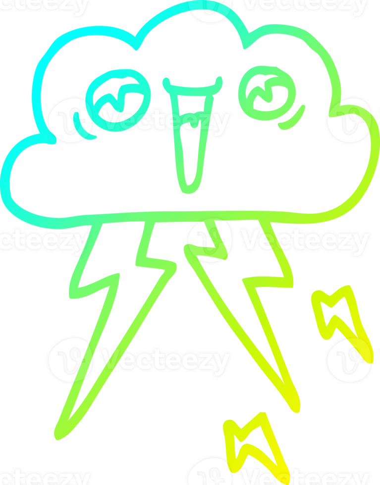 cold gradient line drawing of a cartoon of thunder cloud png
