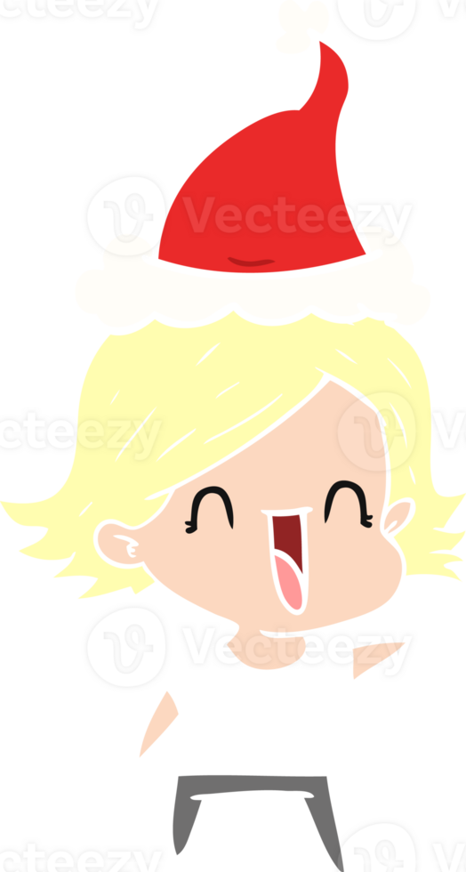 hand drawn flat color illustration of a happy woman wearing santa hat png