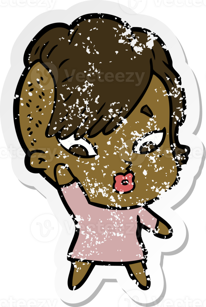 distressed sticker of a cartoon surprised girl png