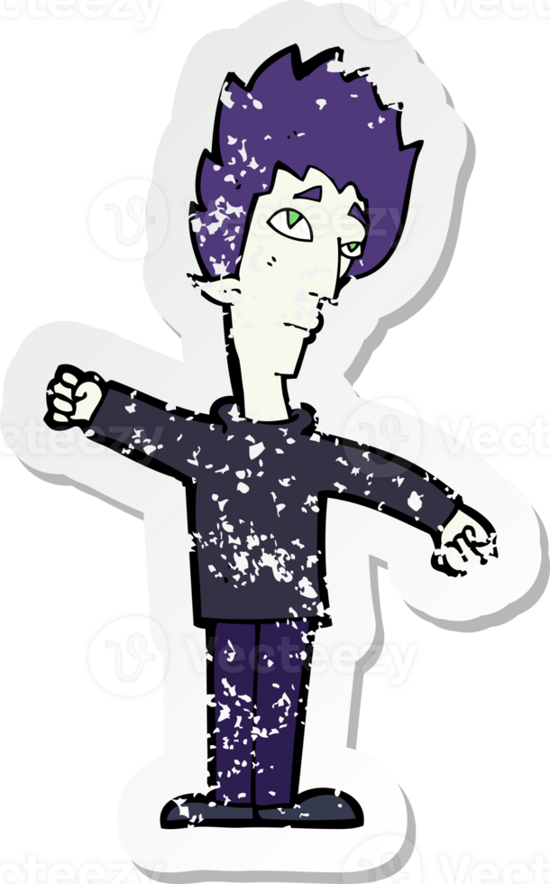 retro distressed sticker of a cartoon vampire man png