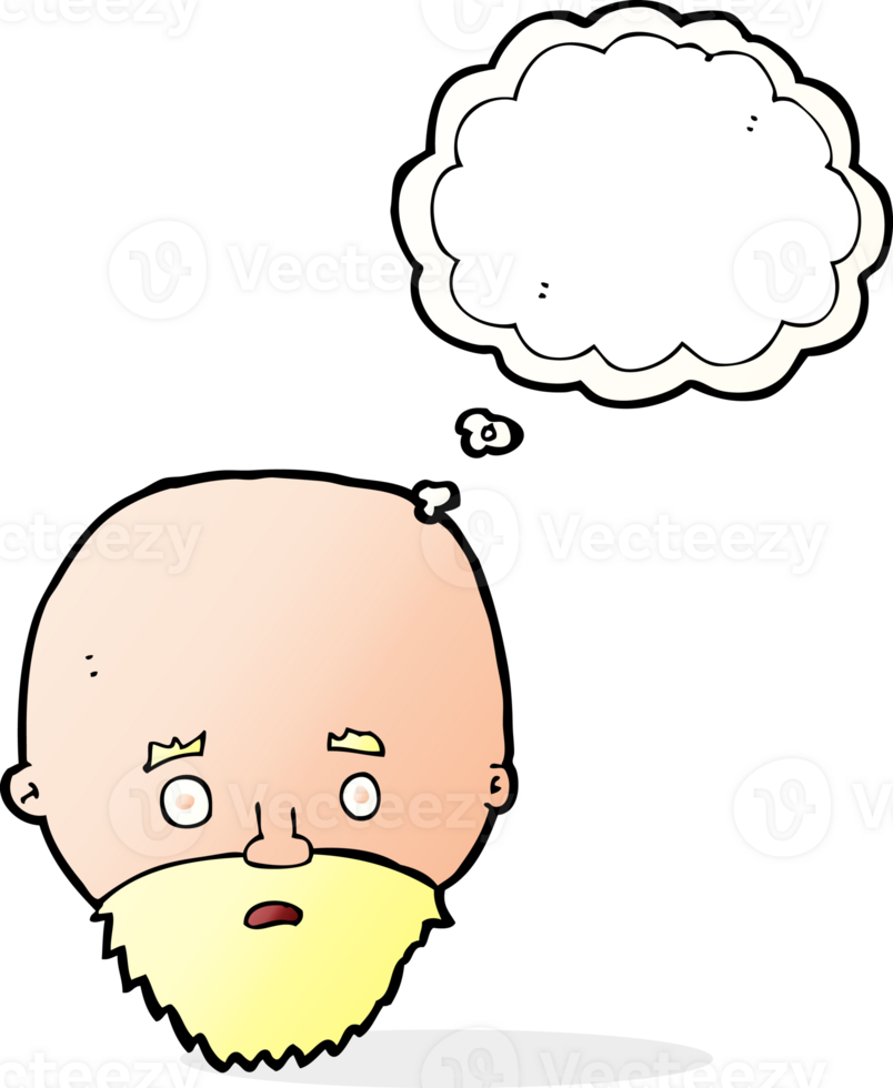 cartoon shocked man with beard with thought bubble png