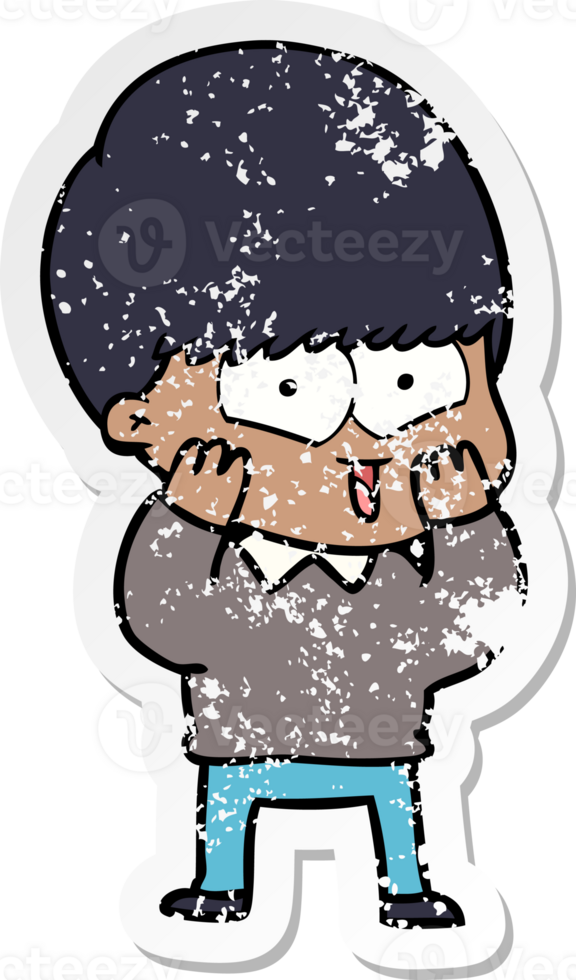 distressed sticker of a cartoon happy boy png