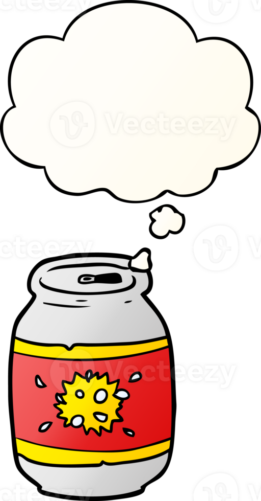 cartoon soda can with thought bubble in smooth gradient style png