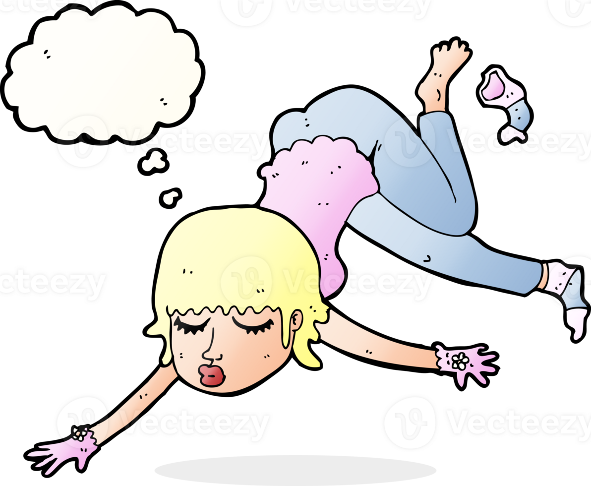 cartoon woman floating with thought bubble png