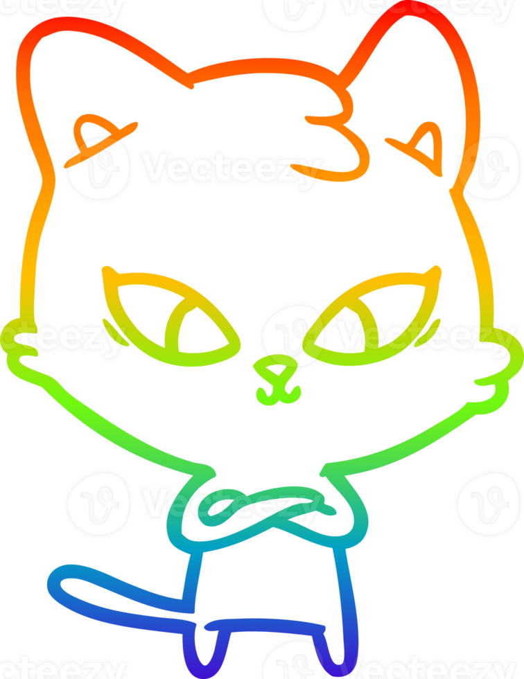 rainbow gradient line drawing of a cute cartoon cat png