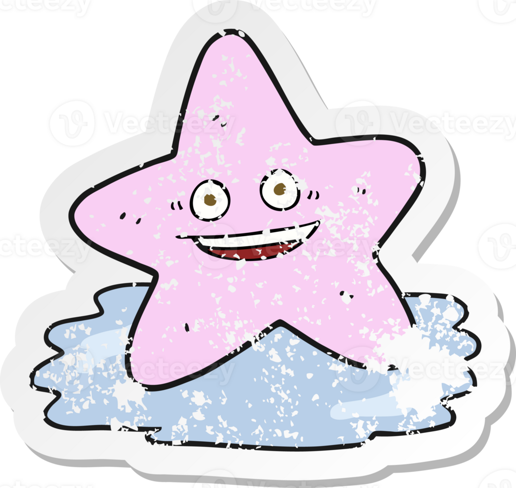 retro distressed sticker of a cartoon starfish png