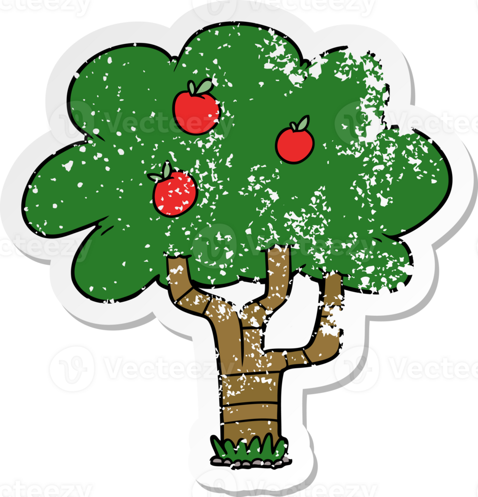 distressed sticker of a cartoon apple tree png