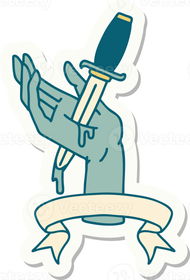 tattoo style sticker with banner of a dagger in the hand png