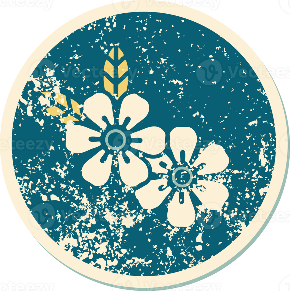iconic distressed sticker tattoo style image of flowers png