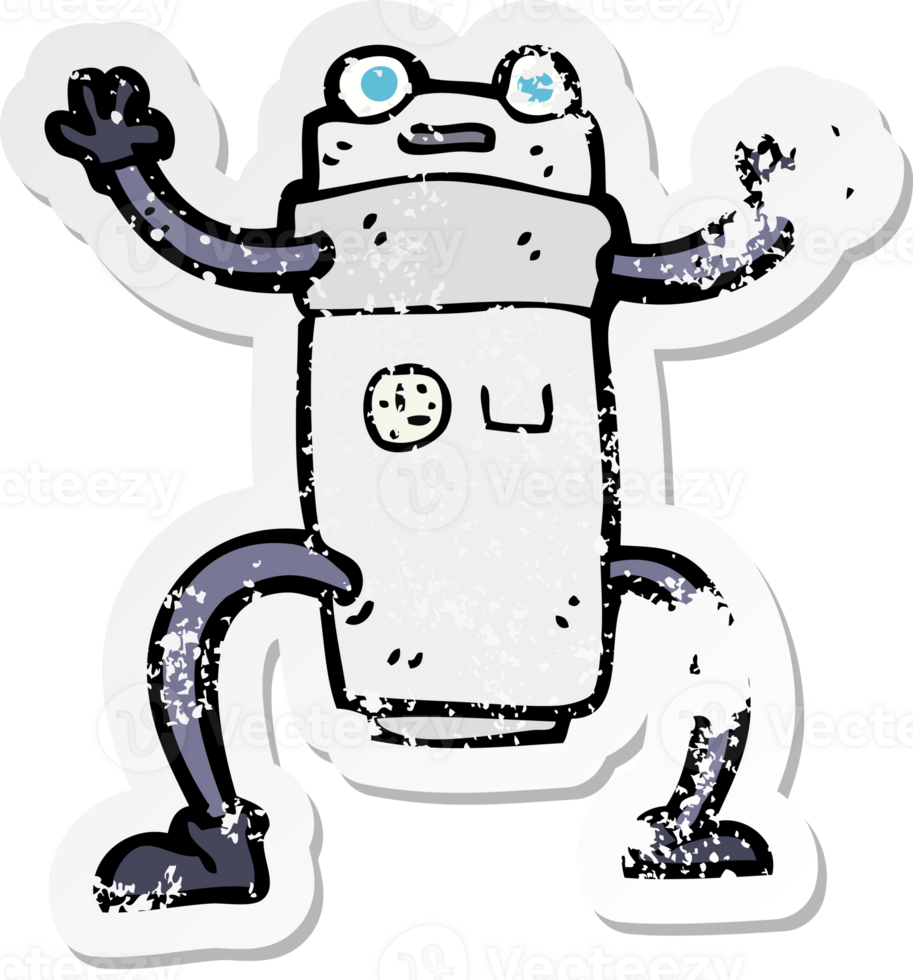 retro distressed sticker of a cartoon robot png
