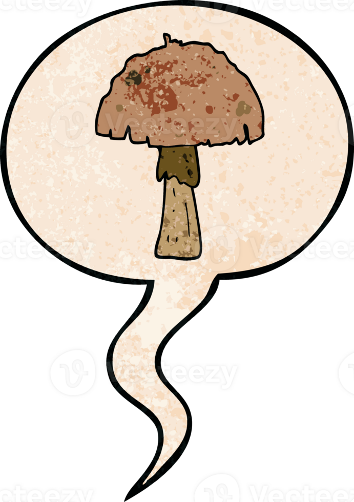 cartoon mushroom with speech bubble in retro texture style png
