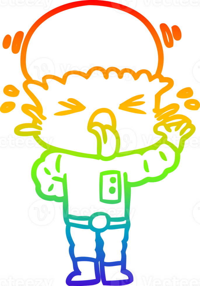 rainbow gradient line drawing of a disgusted cartoon alien png