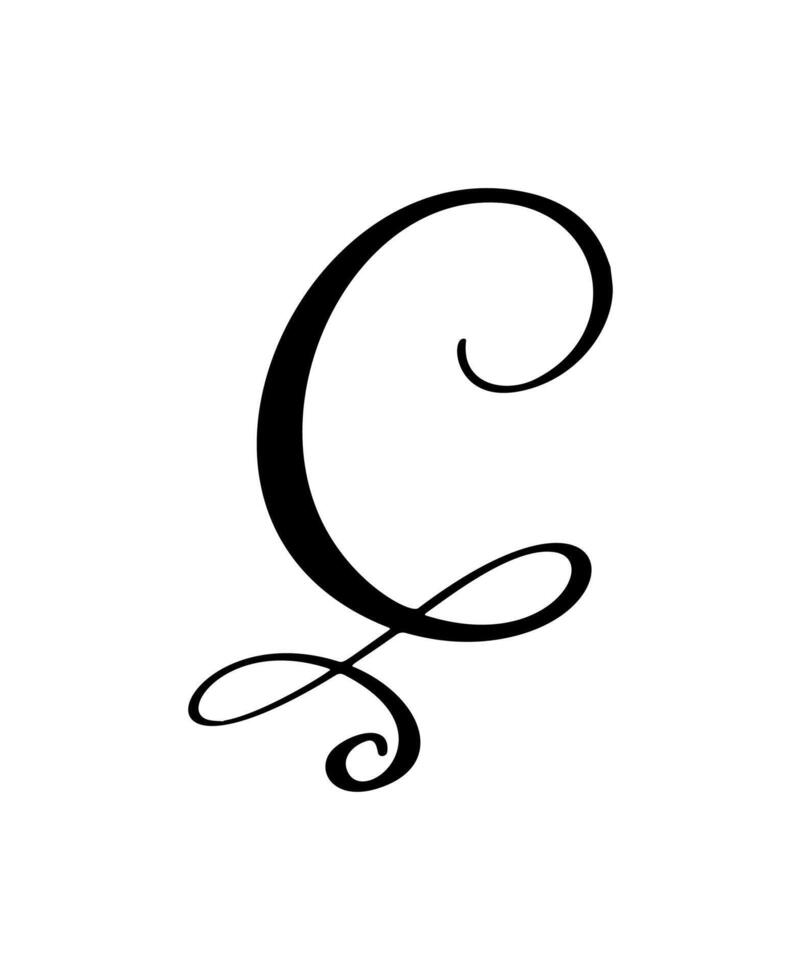 calligraphy hand drawn letter C. Script font logo icon. Handwritten brush style vector