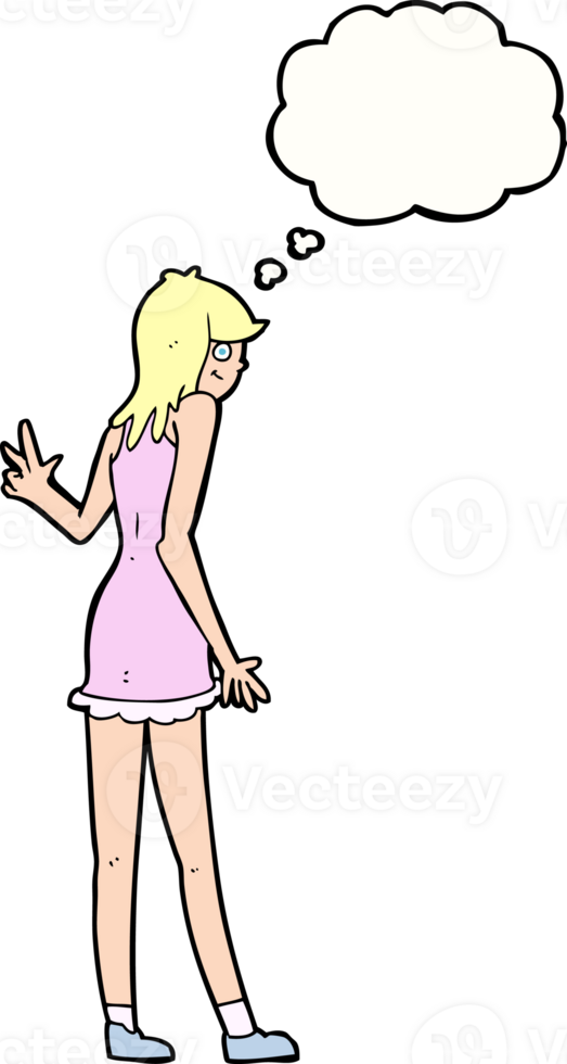 cartoon woman waving with thought bubble png