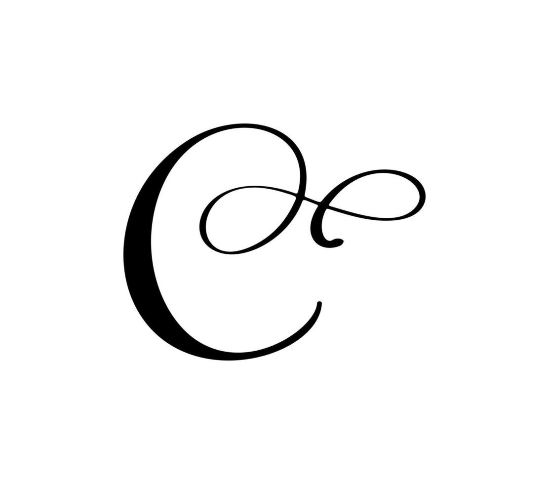 calligraphy hand drawn letter C. Script font logo icon. Handwritten brush style vector