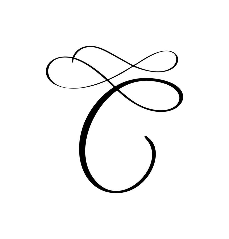 calligraphy hand drawn letter C. Script font logo icon. Handwritten ...
