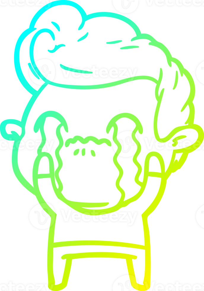 cold gradient line drawing of a cartoon man crying png
