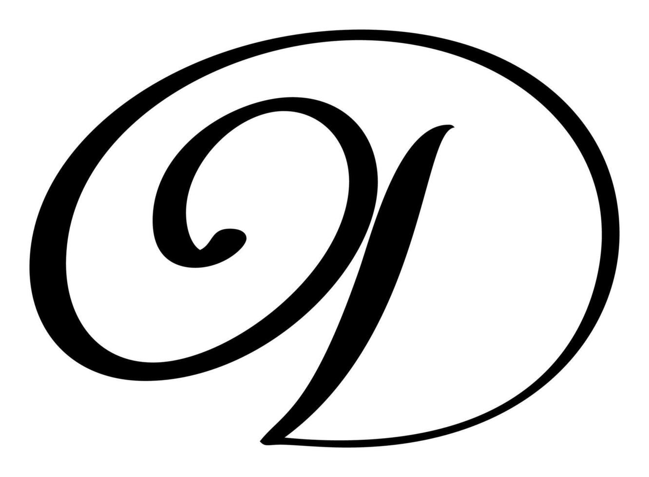 calligraphy hand drawn letter D. Script font logo icon. Handwritten brush style vector