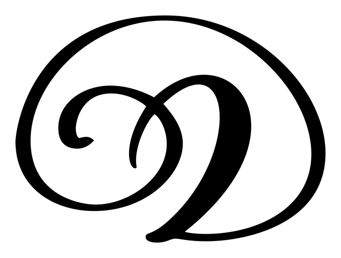 calligraphy hand drawn letter D logo. Script font. Handwritten brush style vector