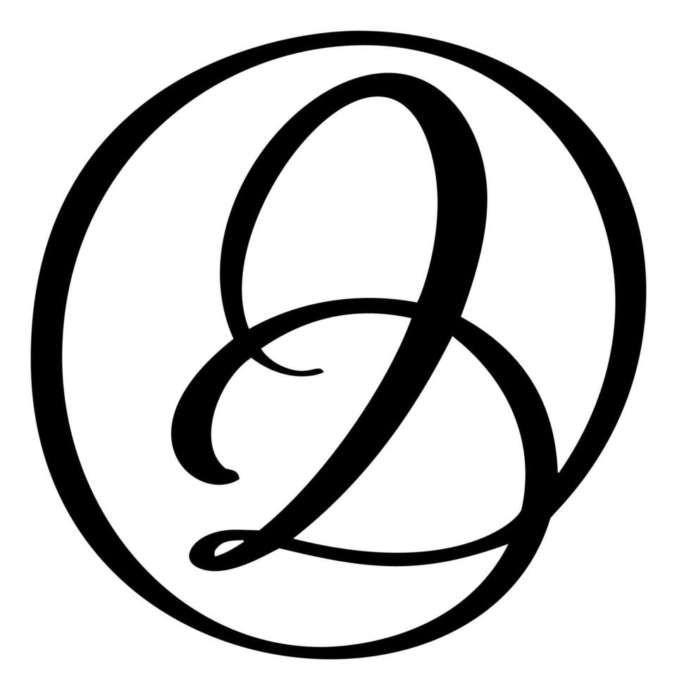 calligraphy hand drawn letter D logo. Script font. Handwritten brush style vector