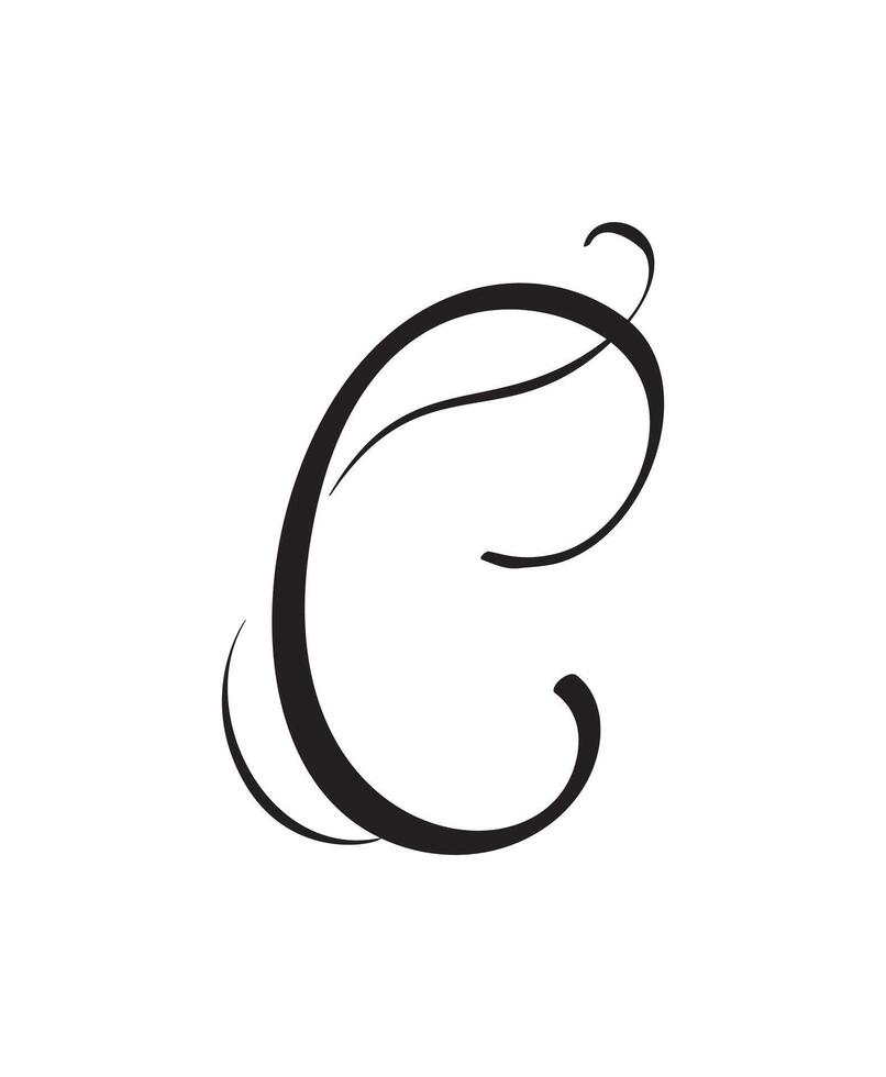 mano dibujado caligrafía letra C. guión fuente logo. escrito cepillo estilo florecer vector