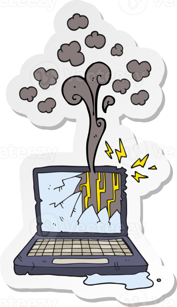 sticker of a cartoon broken computer png