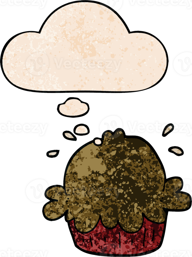 cute cartoon pie with thought bubble in grunge texture style png