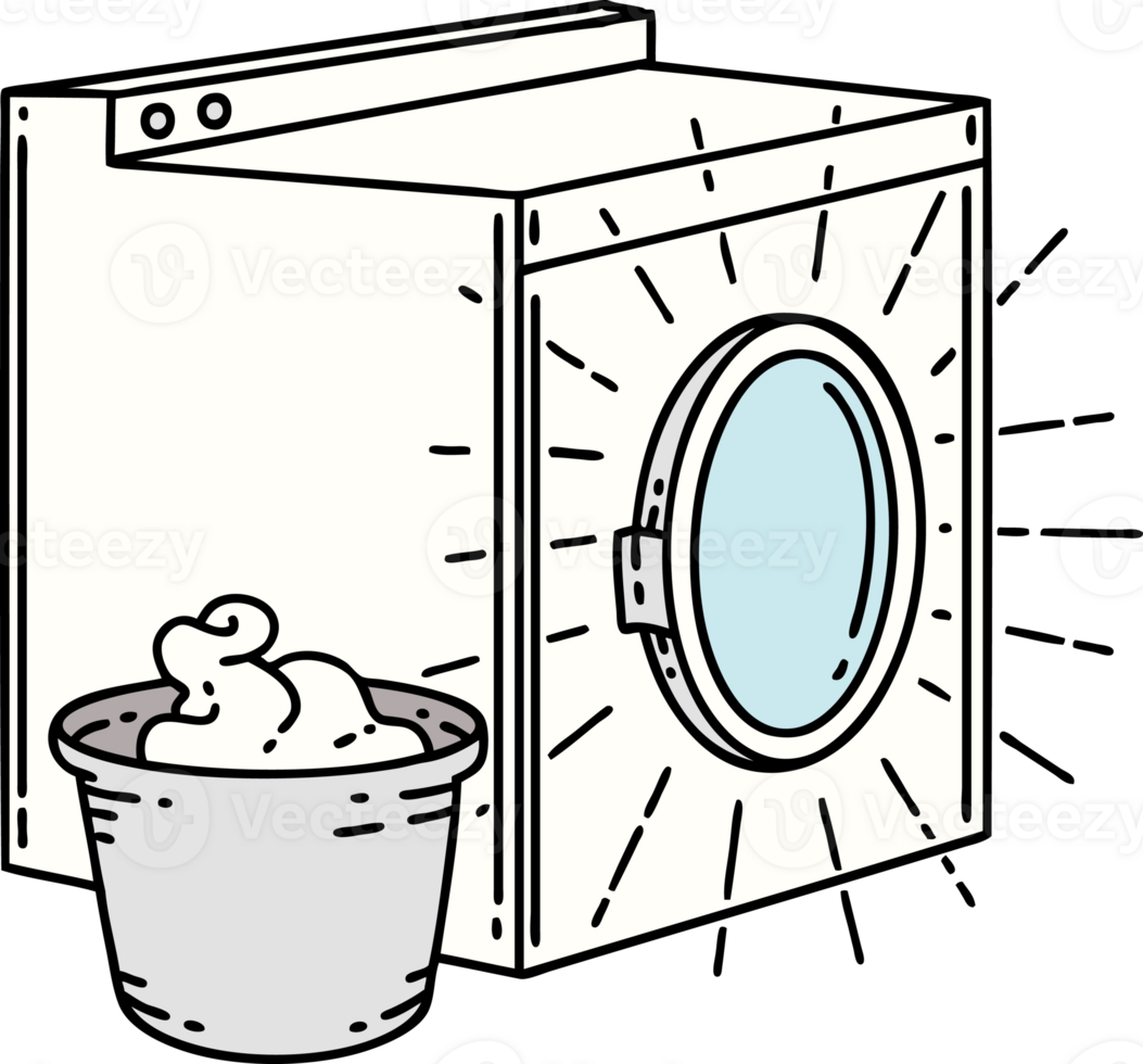 illustration of a traditional tattoo style washing machine png