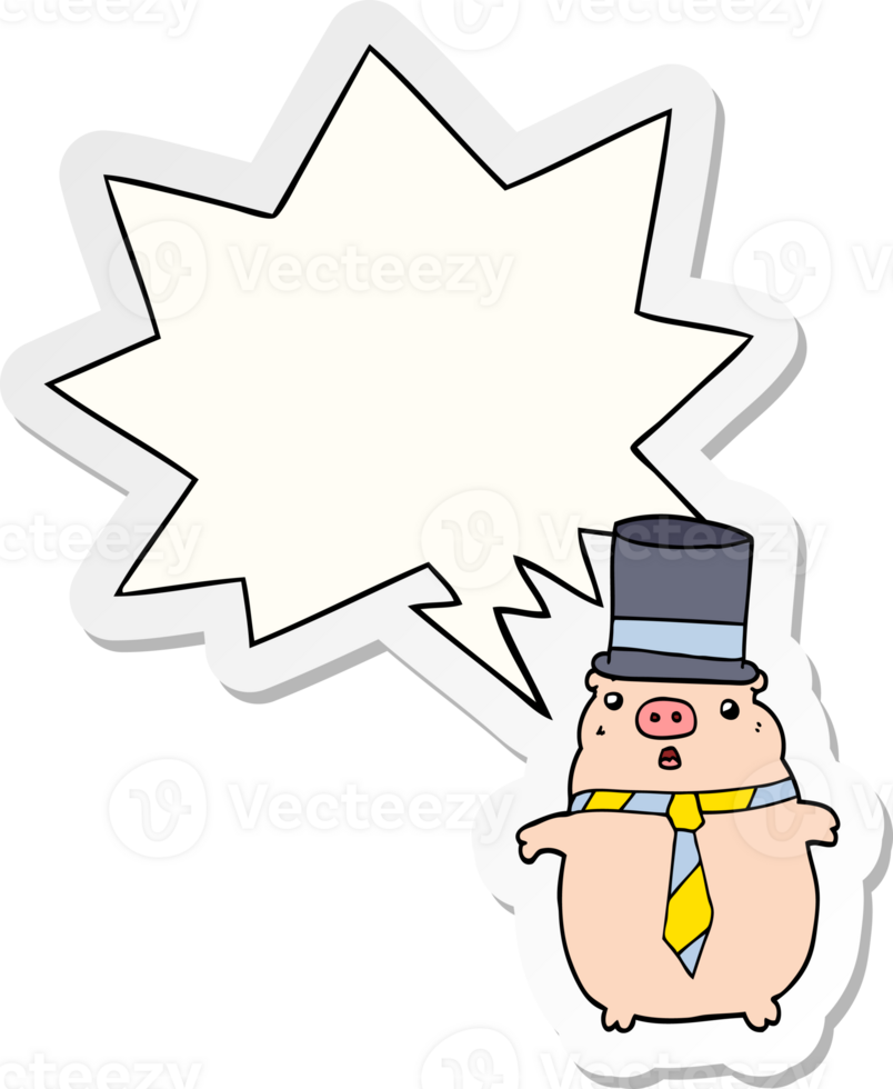 cartoon business pig with speech bubble sticker png