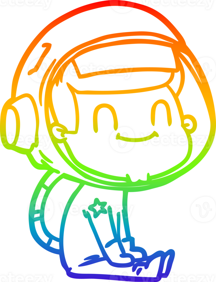 rainbow gradient line drawing of a happy cartoon astronaut png