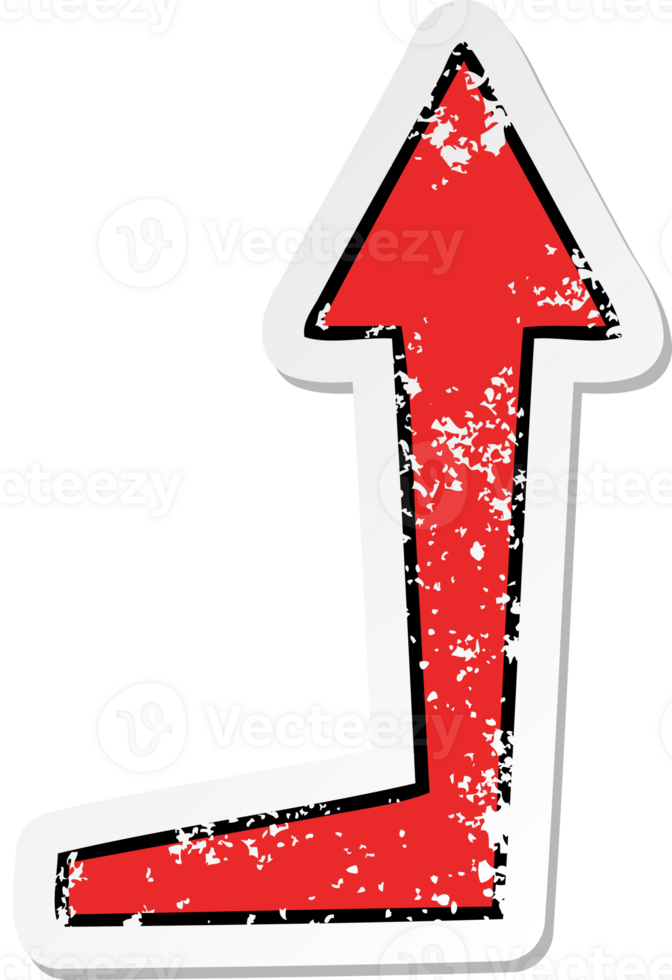 distressed sticker of a quirky hand drawn cartoon arrow png