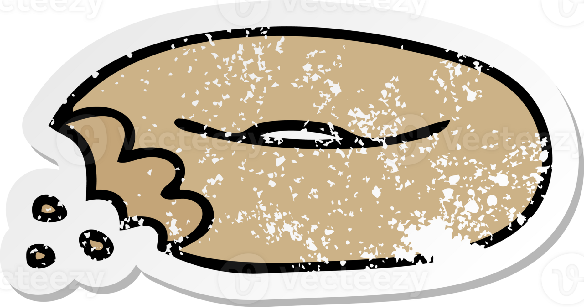 distressed sticker of a quirky hand drawn cartoon bitten bagel png