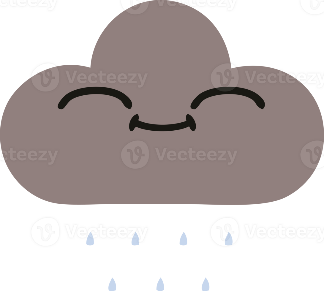 flat color retro cartoon of a storm rain cloud png
