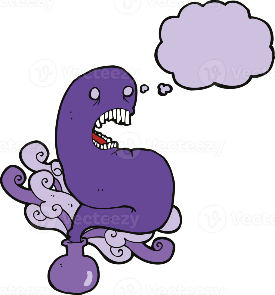 cartoon halloween ghost in bottle with thought bubble png