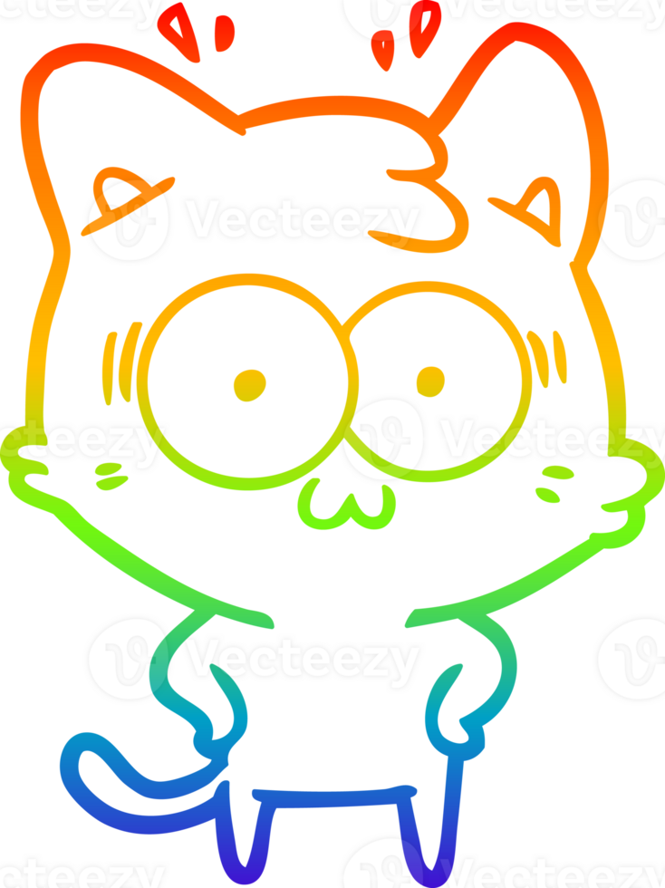 rainbow gradient line drawing of a cartoon surprised cat png