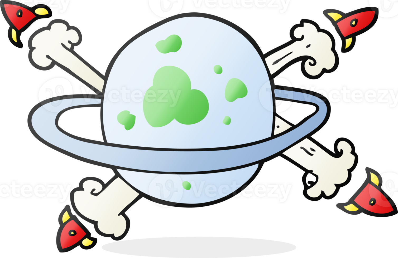 hand drawn cartoon rockets leaving a planet png