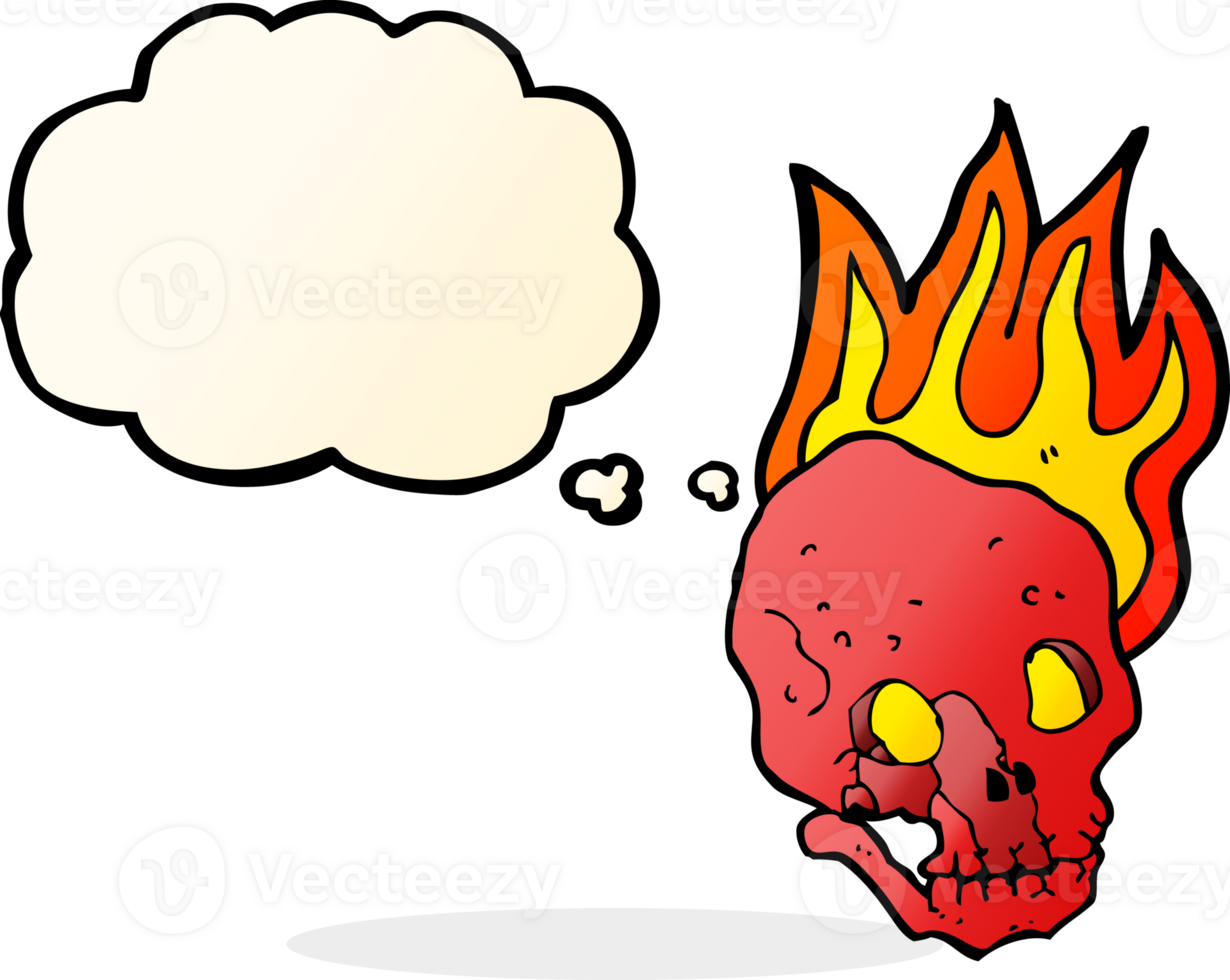 cartoon flaming skull with thought bubble png
